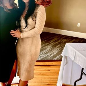 Long sleeve cream color dress